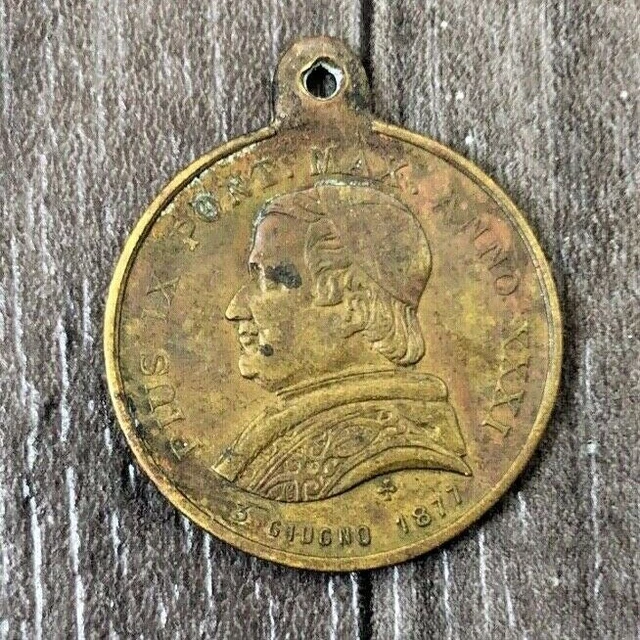 Pope Pius IX  Brass 1877 Religious Medal Tag Rare Devotional Collectable