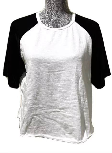 Current Elliott Shirt Velvet Short Sleeve Tee Crop White Black Womens Sz 0