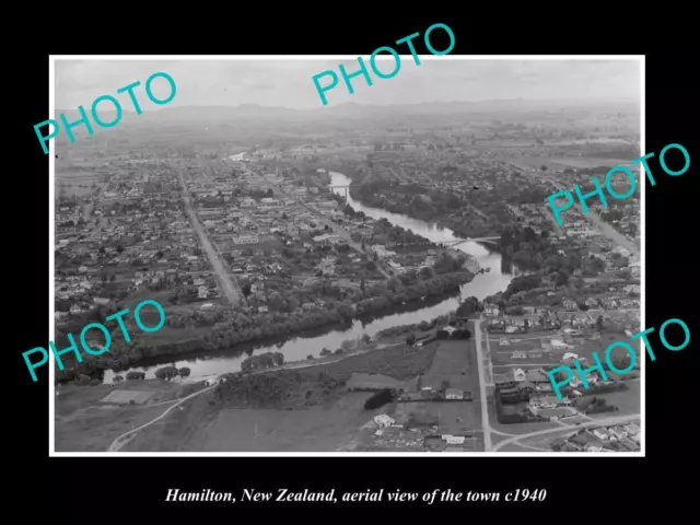 OLD LARGE HISTORIC PHOTO HAMILTON NEW ZEALAND AERIAL VIEW OF THE TOWN c1940