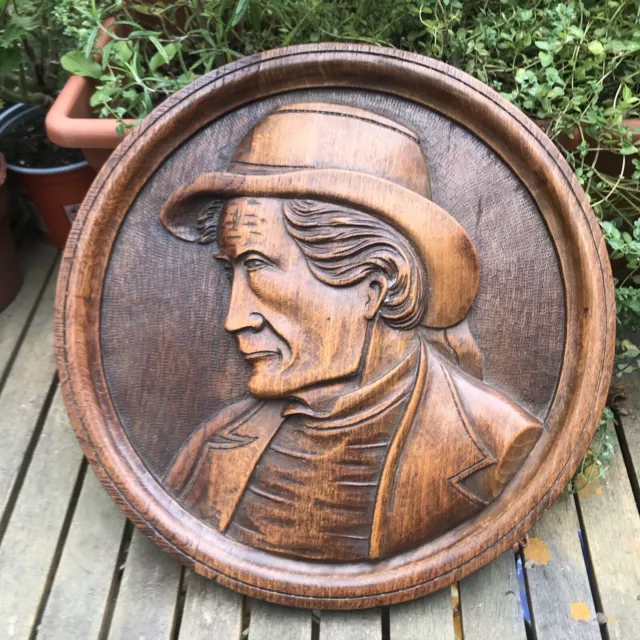 French Man Plate Folk quimper Wood  Bretagne Wall Plaqué hand carved Vintage 12”