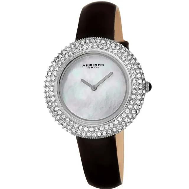 Women's Akribos XXIV Swarovski Crystal Mother of Pearl Dial Leather Strap Watch