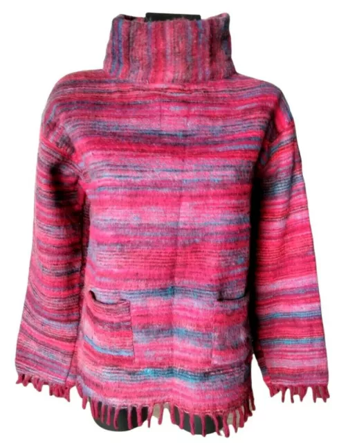 Poncho Da Donna Fucsia Hand Made Pail Casual Moda Caldo On Size