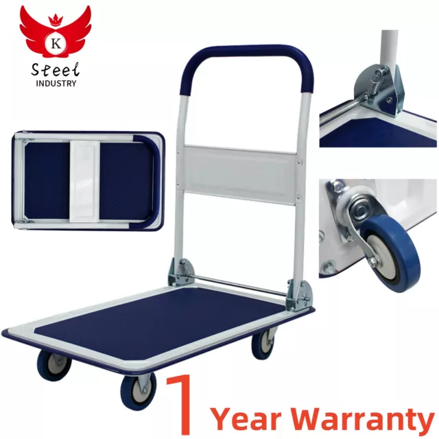 Folding Truck Hand Flatbed Cart Platform 660Lbs Capacity Push Heavy Duty Rolling