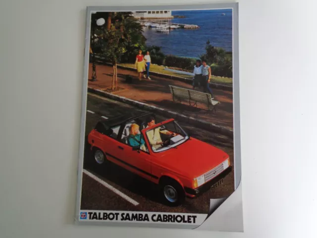 Talbot Samba Cabriolet : Brochure De 16 Pages De 1983 En Tres Bon Etat