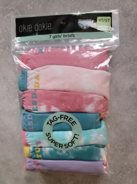 Okie Dokie Toddler Girls Size 4T/5T Underwear 7-Pk Briefs ~ Tag Free Super Soft