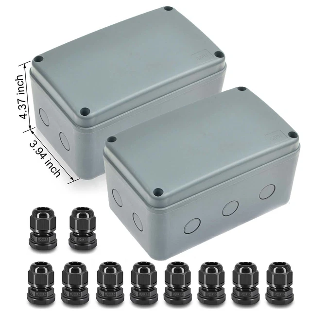2PCS Waterproof Junction Box Plastic Electrical Enclosure Case w/10 Cable Glands