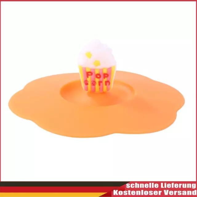 5 piezas Cubierta de taza de silicona de dibujos animados resistentes al calor a prueba de fugas (palomitas de maíz naranjas)