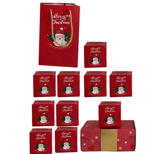 12 Boîtes Cadeaux De Noël 17,5x17,5x8 Cm – Carton épais Avec Couvercle Et Ruban – Motifs Elfes, Rennes, Père Noël – Pour Emballage Pâtisseries, Bonbons, Petits Cadeaux - 7