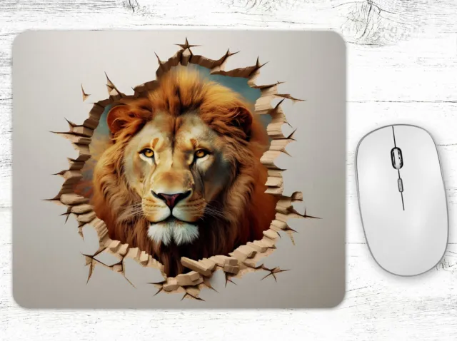 Lion Head Crack In The Wall Hole Neoprene Mouse Pad Mat Rectangle Non Slip