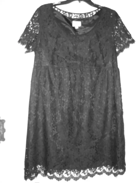 Mimi Maternity Black Lace Dress, Large, Short Sleeve, Fully Lined, Zipper, Belt