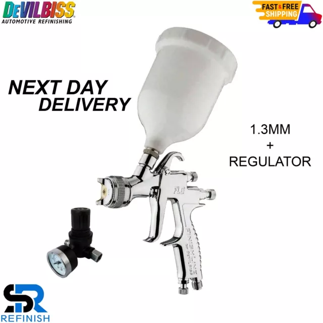 FLG-5-13 Devilbiss Gravity Spray Paint Gun 1.3mm Tip + Pressure Regulator