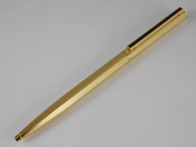 dunhill Gemline Gold Plated Barley Marble Brown Clip Ballpoint Pen NEAR MINT F/S