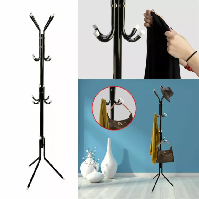 Metal Coat Rack Hat Hanger 12 Hooks for Clothes Purse Bag Umbrella Tree Stand