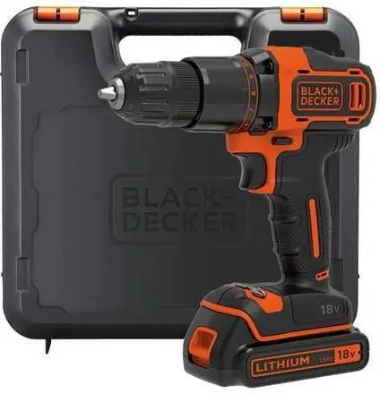 Black and Decker 18V Battery Hammer Drill Cordless 1.5Ah Kit Box