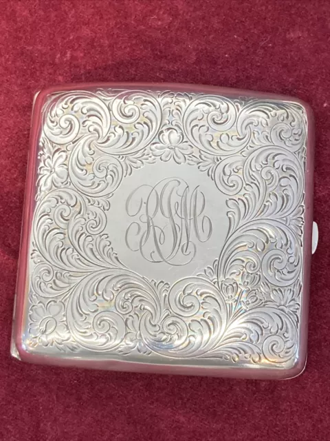 Antique EJB Co. Sterling silver Cigarette Case Hand Etched #1151 / 93.70 grams