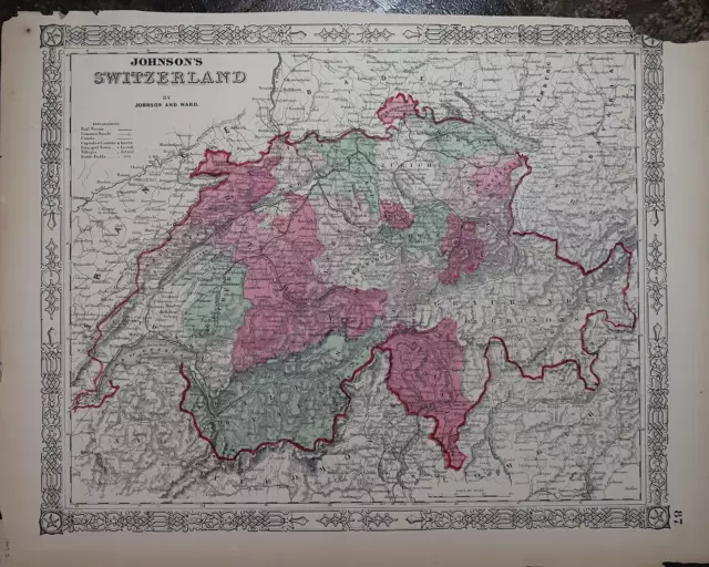 1864 Johnson's Atlas Map ~ SWITZERLAND~ (14x18)   #794