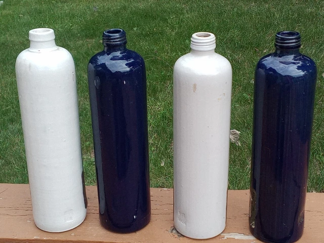 4 Vintage Stoneware German Wine Bottles  11" H German 1970's Decorative Grouping