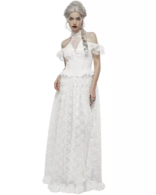 Punk Rave Long Gothic Halter Dress White Floral Lace Bohemian Victorian Wedding