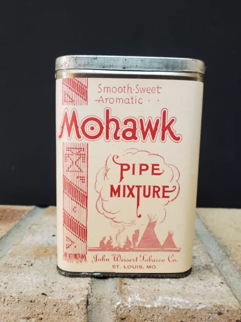 Vintage advertising Mohawk paper label vertical pocket tobacco tin-Empty