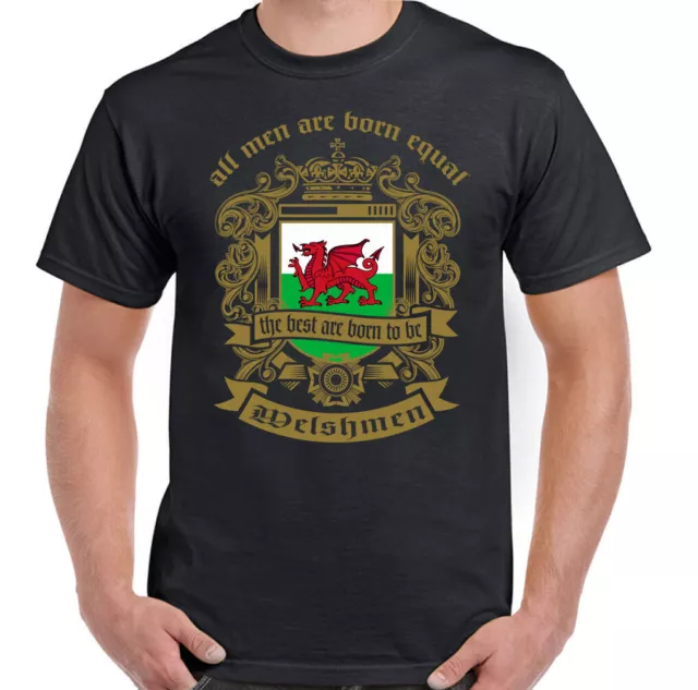 Welsh T-Shirt Men Are Born Equal Mens Flag Wales Football Rugby St Davids Day