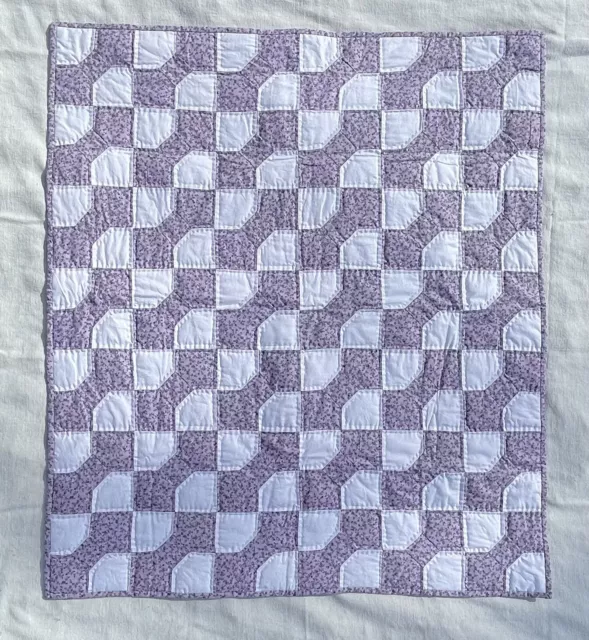 New Handmade Baby Toddler 36” X  41” Crib Blanket Purple & White Quilt