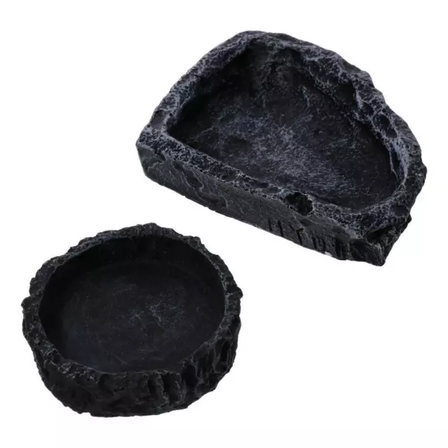 2 Pcs Grey Corner Bowl Resin Food Bowls Leopard Gecko Feeding Dish  Reptile