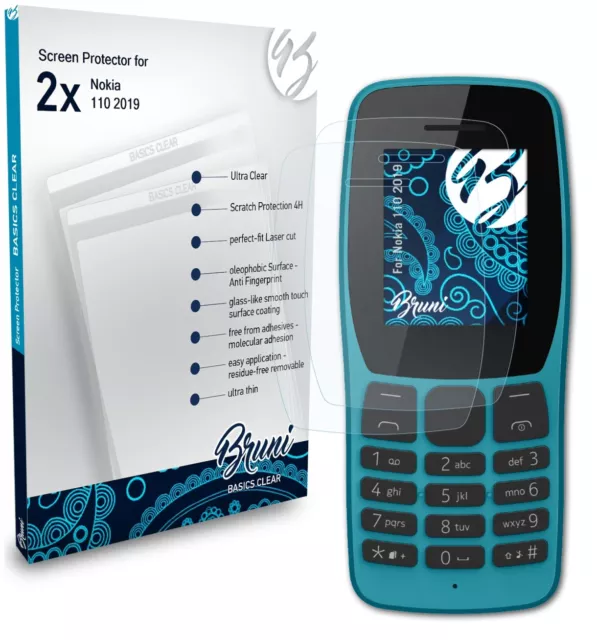 Bruni 2x Lámina Protectora para Nokia 110 2019 Película Protectora