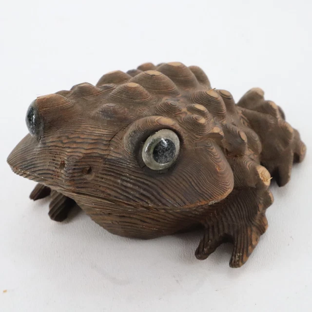 Cryptomeria Frog MCM Hand Carved Wood Frog 5" Long