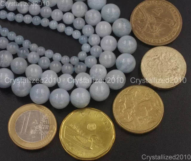 100% Natural Aquamarine Gemstone Round Loose Beads 4mm 6mm 8mm 10mm 12mm 15.5" 2