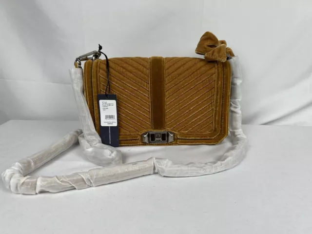 NWT Rebecca Minkoff Gold Velvet Chevron Quilted Love Flap Crossbody