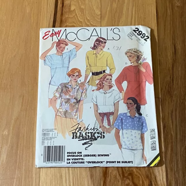 Vintage 1980s McCalls Sewing Pattern 2992 Misses Shirt Blouse 10 12 14 UNCUT