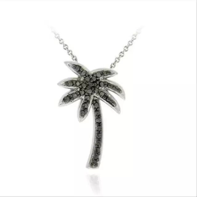 14k White Gold Plated 1ct Round Cut Simulated Diamond Palm Tree Pendant Necklace