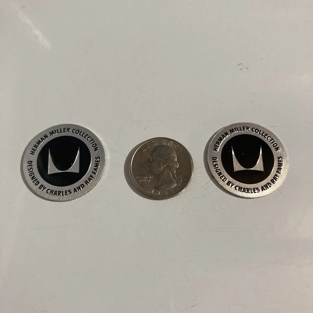 2 Real Eames Herman Miller Round Label Medallion Tag Off Aluminum Group Original