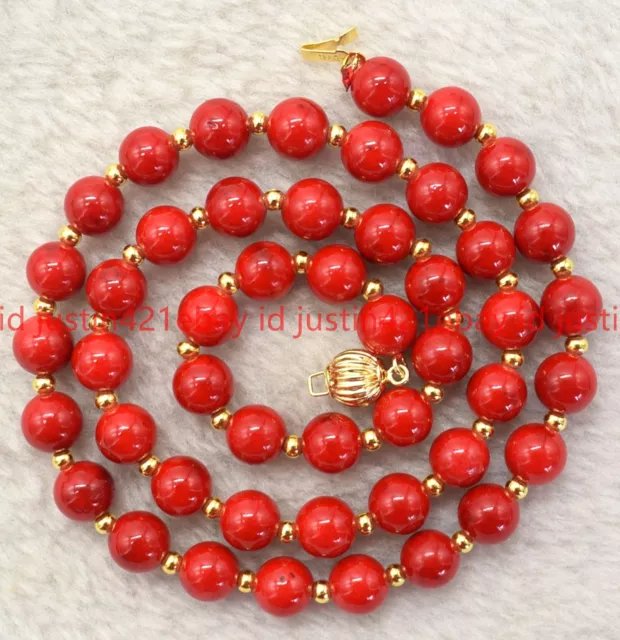 Genuine Natural 8mm Red Sea Coral Gemstone Round Beads Necklace 18" AAA