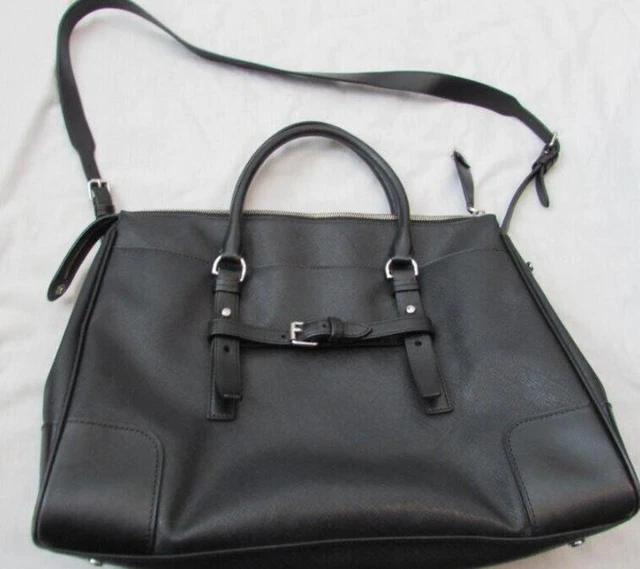 TUMI vintage saffiano black leather briefcase tote laptop bag womens exclnt