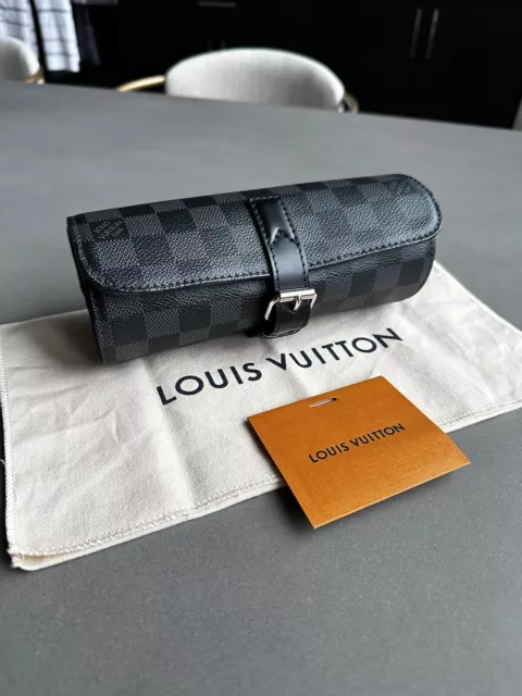 USED LOUIS VUITTON Travel Watch Case Brown Suede Box Authentic near mint  F/S