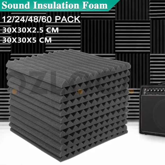 12 24 60PCS Studio Acoustic Foam Sound Absorbtion Proofing Panel Wedge Karaoke