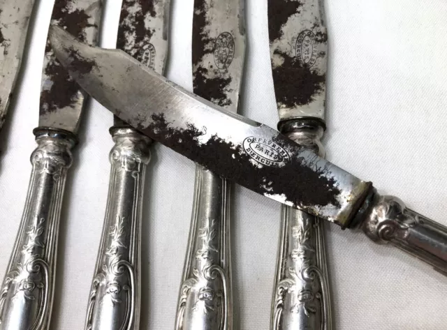 24 ERCUIS knife silver metal model LOUIS XV / ROCKLE table cheese covered 3