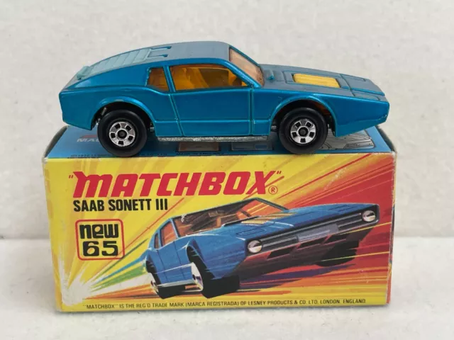 Lesney Matchbox Superfast 65 Saab Sonett III dark blue Near Mint in box