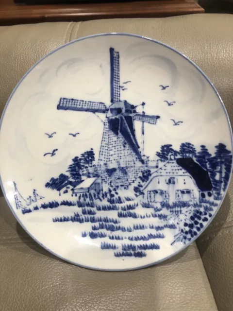 Vintage Delft Blue Holland Blue Hand Painted Windmill Wall Display Plate 8" Excl