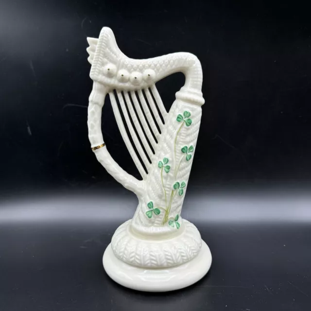 Vtg 1980s BELLEEK Irish Porcelain 8.5" HARP Figurine 7th Mark Shamrock IRELAND