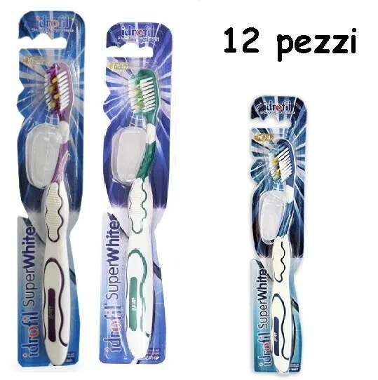 IDROFIL Super White Set 12 spazzolini da denti con setole medie colori assortiti