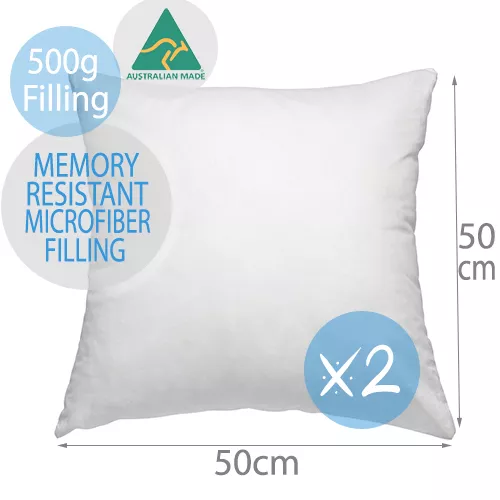 2 x Aus Made Premium Polyester Microfibre Cushion Inserts Pillow 50x50CM