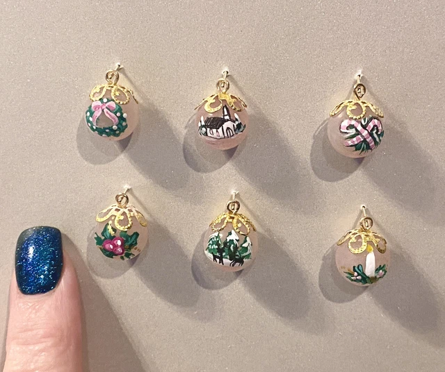 Dollhouse ARTISAN Mini Christmas Ornament PINK set/6 Hand-painted 1:12 Miniature