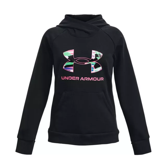 Felpa con cappuccio Under Armour Rival in pile grande logo bambine nera/rosa punk - YM