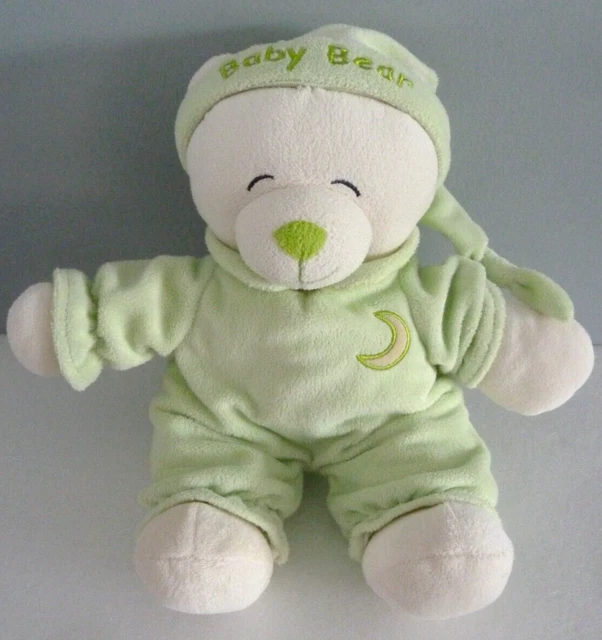 82. DOUDOU PELUCHE GIPSY OURS BABY BEAR VERT BONNET LUNE 28cm - ETAT NEUF *