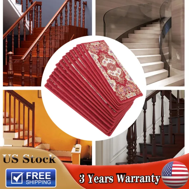 10*25'' 13Pcs Non-Slip Washable Stair Treads Carpet Stairs Mats Adhesion Red New