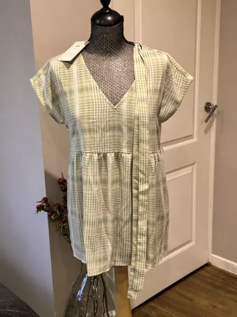 Mamalicious Frosty Green Check Maternity Top Blouse Size S Nwt