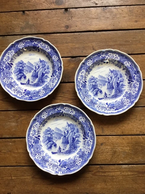 3 assiettes Creuses VILLEROY et BOCH Burgenland Château  bleues
