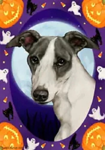 Halloween Garden Flag - Blue and White Whippet 124401